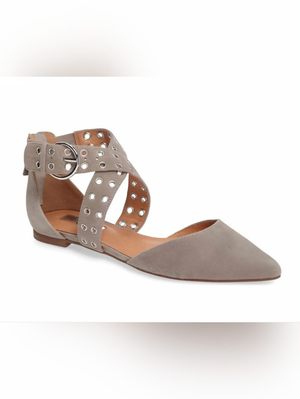 Halogen Molly Pointy Toe Bucklr Flat with Grommet Ankle Straps